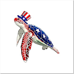 Sea Turtles 4th Of July American USA Flag Patriotic Posters and Art